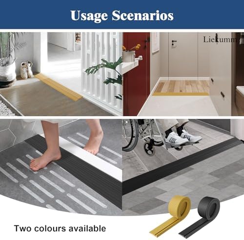 LIEKUMM 3/8" Rise PVC Threshold Ramp for Doorways, 1700 Lbs Capacity, Self-Adhesive Transition Ramp for Wheelchairs, Strollers, and Scooters, Cuttable, Black