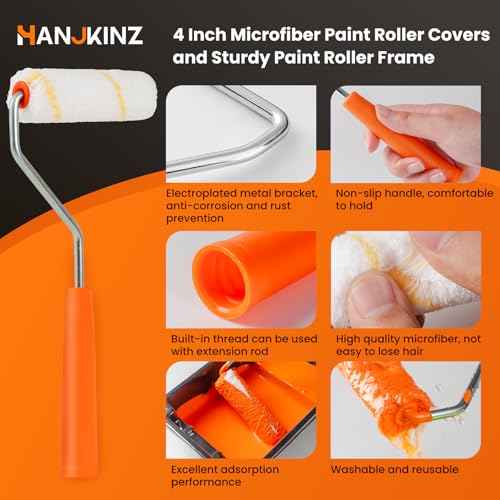 24 Pack Microfiber Paint Roller 4 Inch, Mini Paint Roller Covers, 3/8 Inch Nap, Small Paint Rollers for House Painting with Paint Roller Frame, Wall Painting Tool