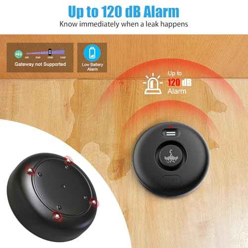 5 Pack Black Water Leak Alarm Detector, 120dB Loud Alert Water Sensor, IP66 Waterproof, Sensitive Leak and Drip Alert, Easy Installation for Home, Basement Flood Prevention, Bathroom, Sink, Laundry