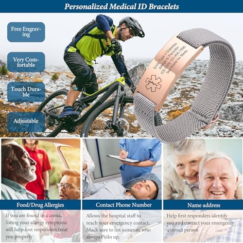 VNOX Medical Alert Bracelets for Men & Women Kids with Free Engraving Adjustable Stainless Steel Mesh Emergency Medical ID Bracelets Wristband