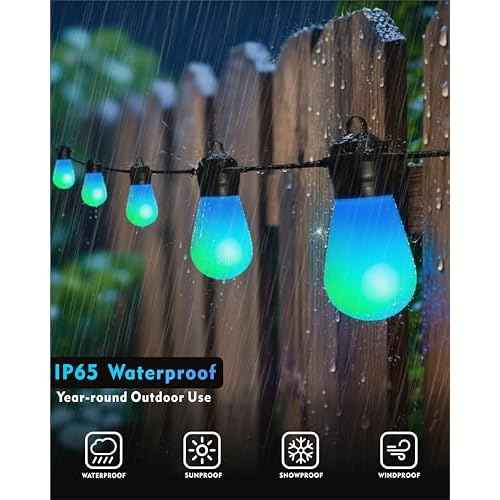 Honche Outdoor String Lights S14, 46FT Patio Lights with 20 Shatterproof LED Bulbs, APP & Remote Control, 213 Scene Modes, USB Powered, IP67 Waterproof for Garden, Wedding, Party, Camping