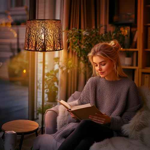 Large Metal Lampshade Forest Etching Forest Lamp Shade Pattern 12'' Top ¡¿ 14'' Bottom ¡¿ 10" Height Fits For Table Lamps and Floor Lamps Spider Fitter