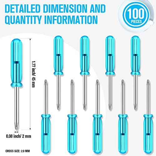 100 Pcs Pocket Screwdriver Mini Tops Tiny 2.0 mm Pocket Cross Eyeglass Screwdriver with Blue Handle for Watches Cellphone HDD Camera Laptop Repair Tool (Cross)