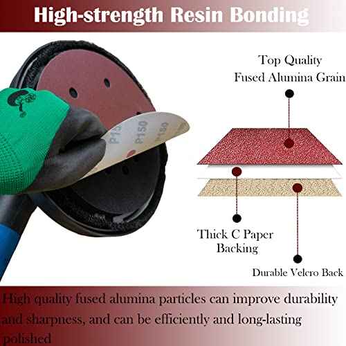 100 PCS 9-Inch 6-Hole Drywall Sanding Discs Set - 60 80 120 150 240 Grits Sandpaper, 9" Aluminum Oxide Hook-and-Loop Drywall Sander Paper for Power Drywall Sander