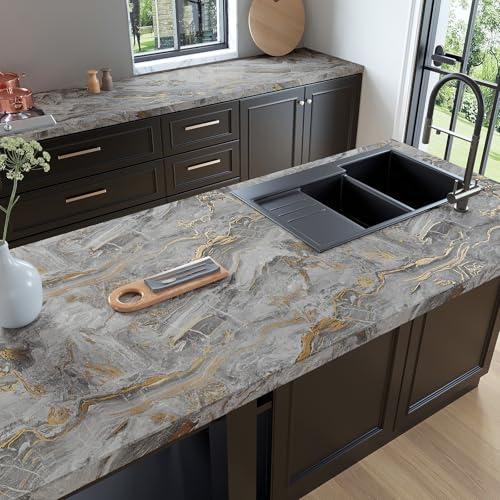 VaryPaper 15.7''x78.7'' Matte Marble Countertop Contact Paper Waterproof Grey Marble Wallpaper Peel and Stick Counter Top Covers for Kitchen Removable Self Adhesive Marble Vinyl for Table Desk Shelves