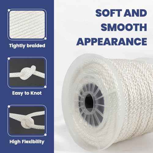 1/2 Inch Nylon Rope 100 Ft ? Multipurpose Solid Braided Rope ? Ideal Use for Camping, Clothesline, Marine, Flag Line ? Abrasion & UV Resistant ? Shock Absorption Rope for Indoor Outdoor