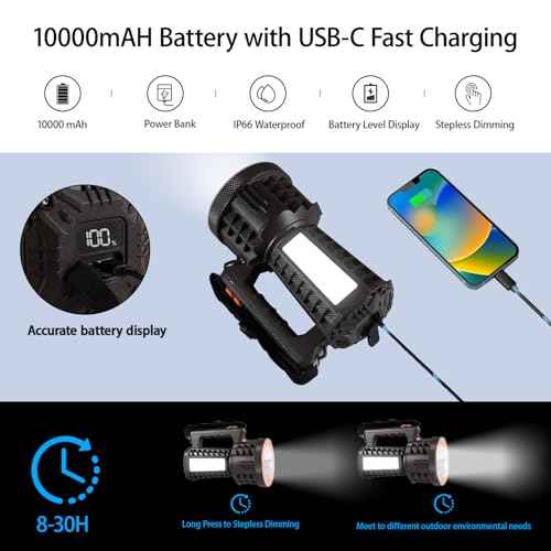 VAVOFO 2000LM Rechargeable LED Lantern, Camping Essentials Flashlight,Stepless Dimming, 10000mAh Power Bank, IP66 Waterproof, Long Running Spot Light for Hurricane, Power Outages, Hiking