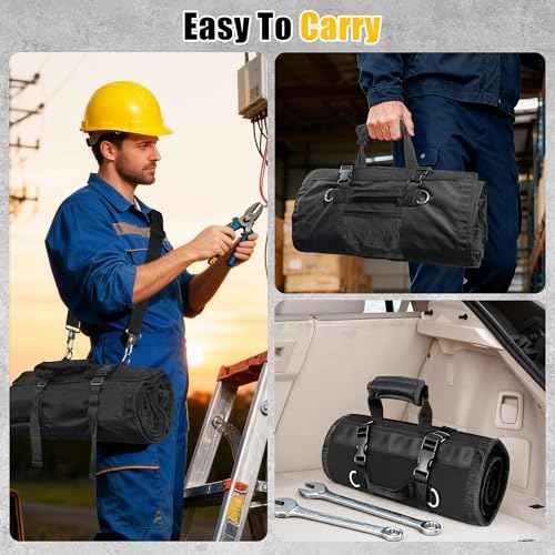Tool Bag,Large Roll-Up Tool Bag Organizer with 28 Pocket Organizer, 34 Socket Slots, Heavy Duty Portable Tool Storage Carrier Bag for Men,Mechanic,Electrician & Hobbyist,Black