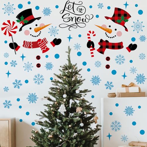 Kajaia Snowman Door Stickers Decor Winter Snowflake Door Decorations Large Candy Cane Removable Christmas Wall Stickers Xmas Wall Decals for Winter Home Window Refrigerator Garage