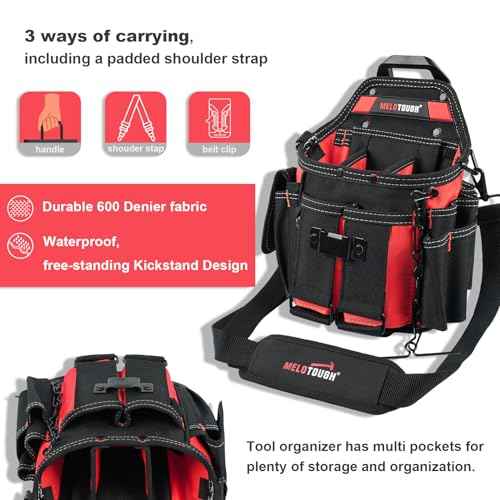 MELOTOUGH Professional Electrician Tool Pouch Bag with Shoulder Strap Tool Pouch with Belt Clip Quickly Attach and Release Tool Bag