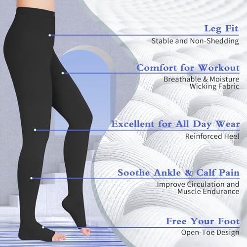15-20 mmHg Compression Pantyhose for Women, Medical Compression Stockings, Open Toe Compression Leggings,Waist High Compression Tights for Edema, Varicose Veins, Swelling, Pregnant,Nurses, Athletes