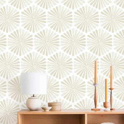 Naphite Modern Peel and Stick Wallpaper Boho Contact Paper Self Adhesive Removable Wallpaper for Bathroom Waterproof Geometric Contact Paper Cabinets Farmhouse Beige Striped Wall Decor 17.3inW 78.7inL