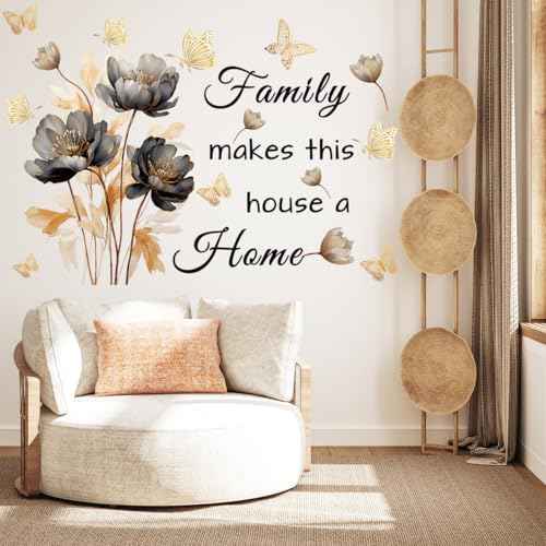 Gold Family Wall Decals Inspirational Wall Quotes Wall Stickers Family Make This House a Home Removable Peel and Stick for Home Decor (Golden Black)