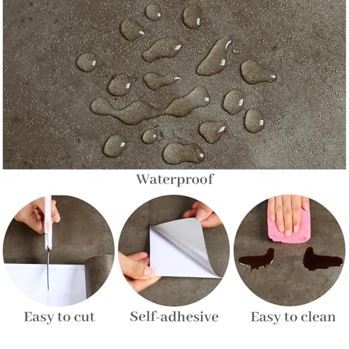 VaryPaper 15.7''x78.7'' Metallic Brown Concrete Wallpaper Peel and Stick Textured Concrete Contact Paper for Walls Removable Self Adhesive Waterproof Cement Wallpaper for Countertops Bedroom Bathroom