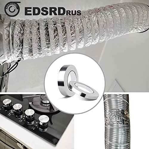 EDSRDRUS 1/2in x 98ft & 1in x 98ft (3.5mil) Aluminum Tape Heavy Duty Reflective Duct Tape Resists Flame Foil Tape for HVAC Hot & Cold, Duct Sealing, Metal Repair (Total 196ft)