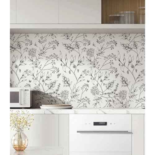 Safiyya Peel and Stick Wallpaper Black and White Floral Contact Paper Peel and Stick 17.3"x 78.7" Wall Paper Self Adhesive Removable Wallpaper for Bedroom Bathroom Vinyl Roll