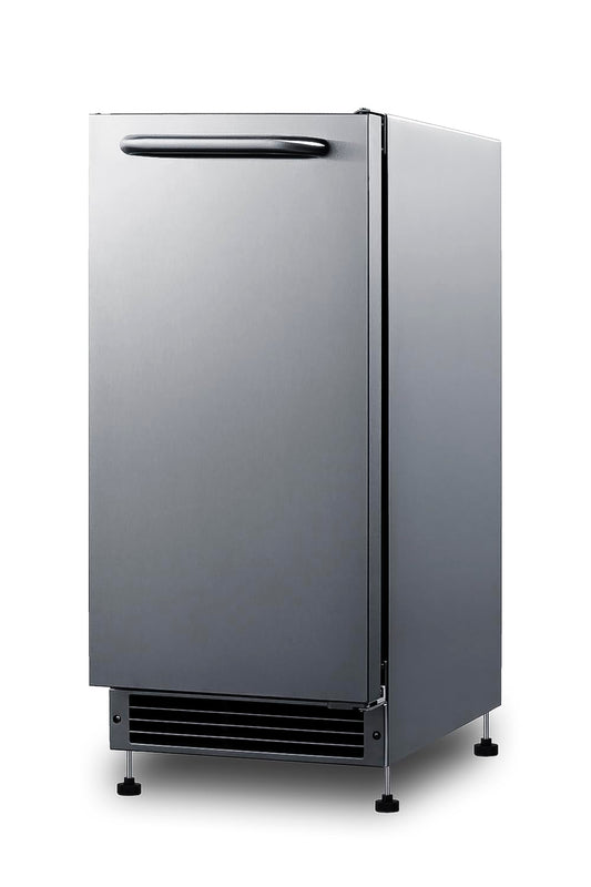 Summit BIM26H34 Drain-Free Icemaker, 15" Wide, 25lb Crescent-Shaped Ice, 304-grade Stainless Steel (34 Inch- Standard Height, Indoor)
