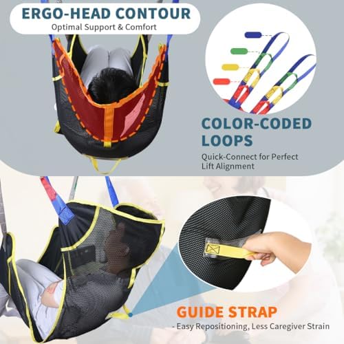 Universal Full Body Patient Lift Sling, Mesh Fabric Patient Sling Transfer and Bathing aids, 500lb Weight Capacity (Medium-Black)
