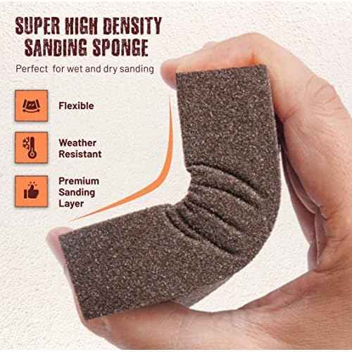 Professional-Grade Sanding Sponge 4-Pack with Gloves ? 60/80/120/220 Grit, Wet Dry Hand Sander, Sand Paper Brick for Drywall Sanding, Wood Sanding