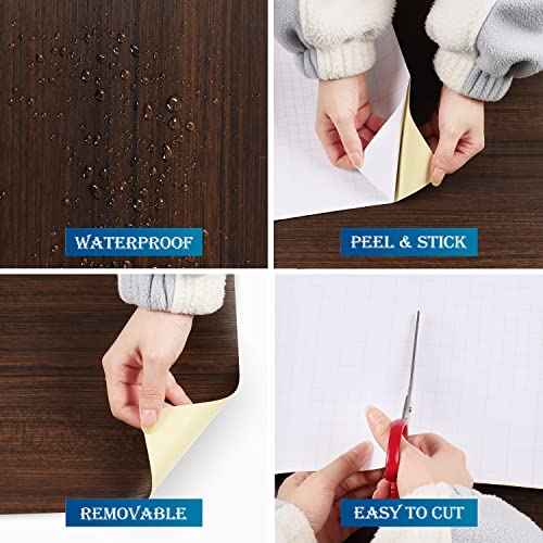 FunStick 36"x200" Thick Brown Walnut Wood Contact Paper Peel and Stick Kitchen Cabinet Wallpaper Peel and Stick Waterproof Wood Wallpaper Removable Vinyl Woodgrain Contact Paper for Countertops Shelf