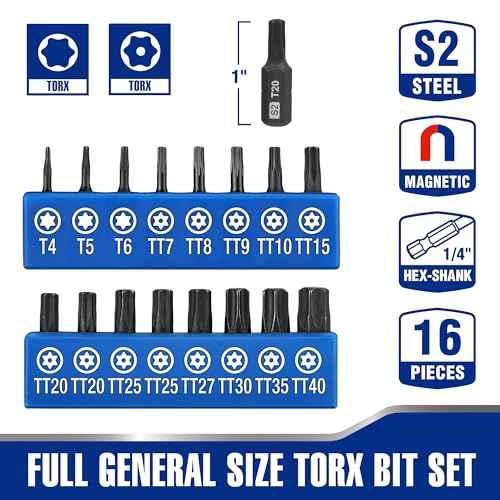 WORKPRO 16pcs Security Torx Bit Set, S2 Steel Star Bit Set, CNC Machined 1" Tamper Proof Torx Screwdriver with Magnetic Tips, 1/4 Inch Hex Shank, Tamper Resistant Fastener Driv in Storage Box