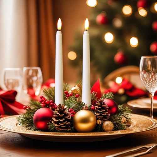 Baquler 50 Pcs 8.5 Inch Flameless Taper Candles Battery Operated Taper Candles Bulk LED Flickering Flameless Candlesticks Realistic Candle Lights for Home Dinner Wedding Church Christmas Decor