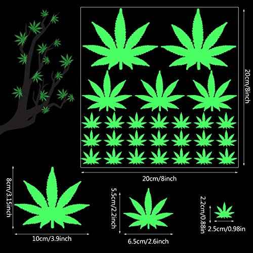 104 Pieces Pot Leaf Stickers Glow in The Dark Wall Stickers Luminous Adhesive Weed Leaf Decals for Home Decorations Birthday Wedding Party Supplies