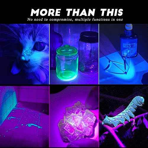 365nm/395nm Rechargeable Blacklight Flashlight, Dual-Mode for UV Glue Curing, Uranium Glass, AC Leak UV Dye Tracking, Portable Multi-Function