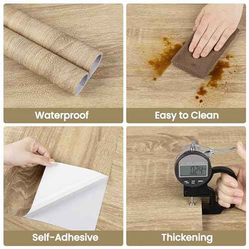 Wood Contact Paper Peel and Stick - Self Adhesive Vinyl Wrap Cabinet Wooden Oak Grain Wallpaper - Kitchen Waterproof Countertop Wall Cover Roll - Removable Covering for Counter Furniture 11.8x78.7in