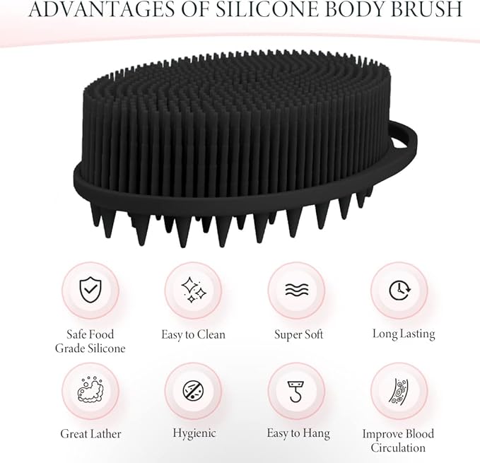 Silicone Body Scrubber, Silicone Loofah, 2 Pcs Silicone Shower Scrubber, Exfoliating Silicone Shower Scrubber, 2 in 1 Silicone Body Scrub Brush Scalp Massager Shampoo Brush for All Skin Men Women Kids