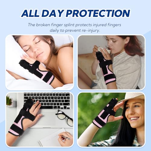 Pinky Finger Splint, Trigger Finger Splint Pinky Right & Left Hand, Ulnar Gutter Splint, Metacarpal Finger Splint Hand Brace for Boxer Finger, Dupuytren's Contracture, Arthritis, Pink, M
