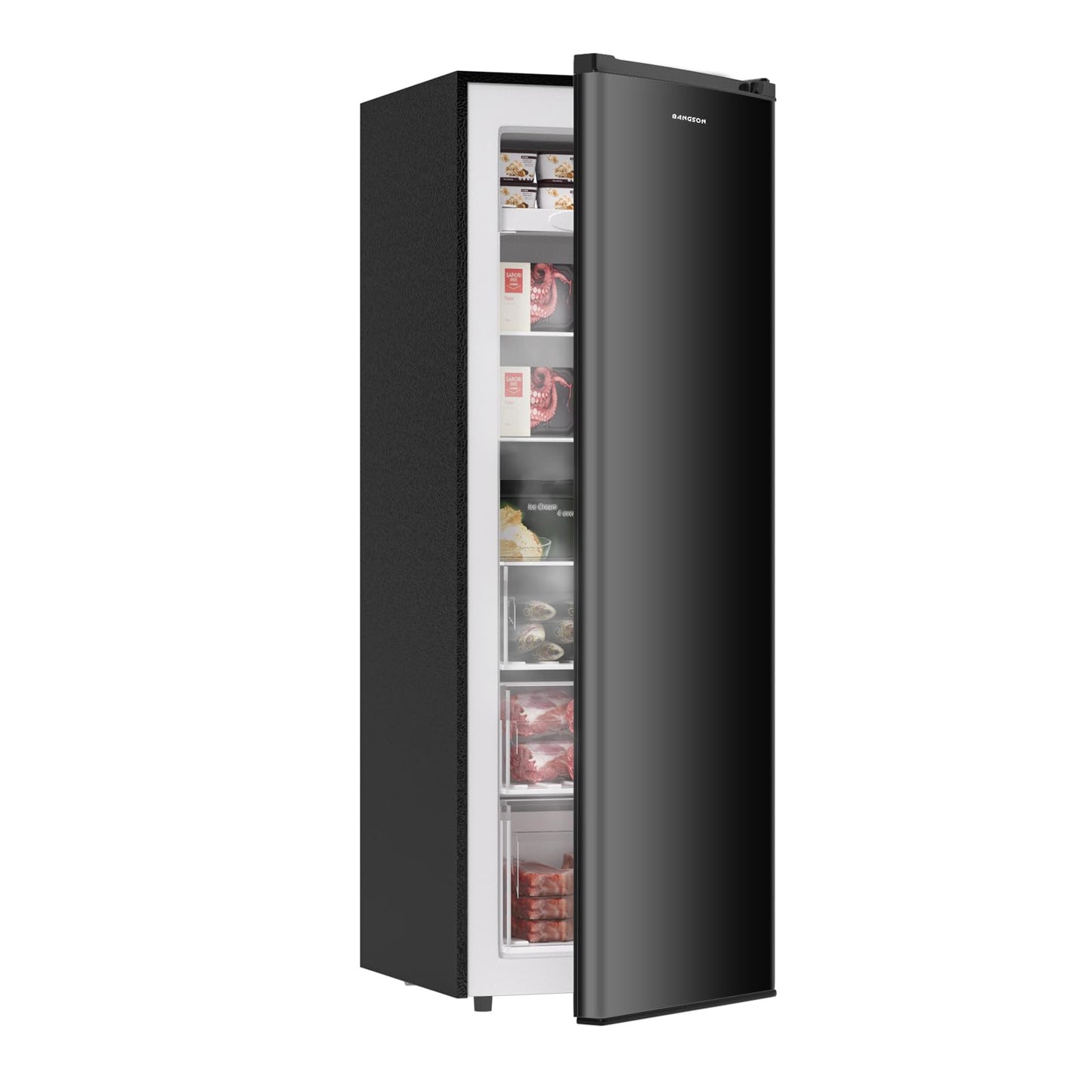 BANGSON Upright Freezer, 7.0 Cu.ft Stand Up Freezer, Convertible Upright Freezer/Refrigerator, Single Door for Kitchen,Garage, Office, Apartment, Black