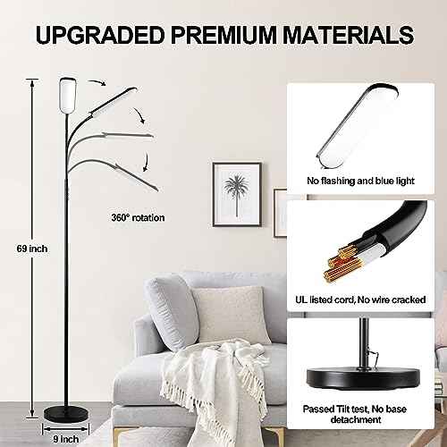 Floor Lamp 2 Pack, 18W 1800LM Bright LED Floor Lamp with 2 Remotes & Works with Smart Plug, Dimmable Timing Eye Caring Standing Reading Floor Lamps for Living Room Bedroom Office