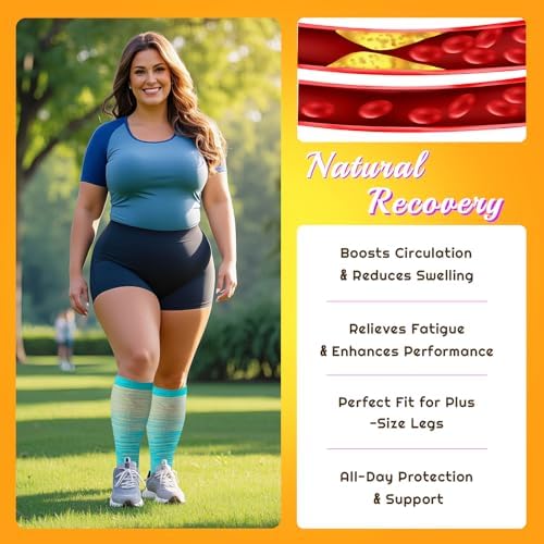Plus Size Compression Socks for Women & Men 3 Pairs, Wide Calf Extra Large 20-30 mmHg Knee High Support Socks for Travel, Running, Nurse