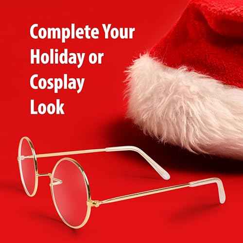 Kangaroo Gold Santa Claus Costume glasses - Round Fake Glasses For Men and Kids - Circular Glasses Spectacles - Metal Frame Plastic Lenses - Non Prescription - Nerd Halloween Cosplay Apparel