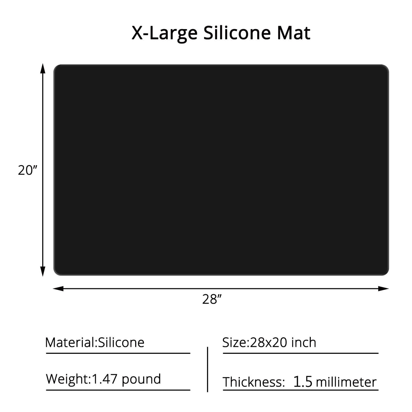 Gartful Silicone Mats for Kitchen Counter, Large Silicone Countertop Protector, Nonskid Heat Resistant Desk Saver Pad, Multipurpose Mat, Placemat (XL-28" x 20"x 0.06", Black)