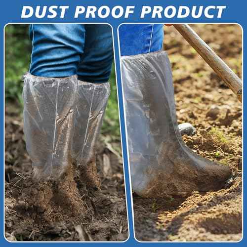 100 Pairs Disposable Shoe Covers for Rain, Clear Waterproof Boot Covers Non-slip Thick PE Plastic Shoe Boot Protectors Cover for Rain Outdoor Indoor Farm Travel Men Women, Tall 18.9 Inch