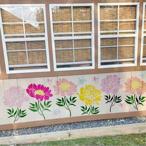 Large Flower Fence Stencils for Painting Outdoors Garden Extra Fence Peony Lace Floral Stencil Templates on Wood Furniture Wall Mural (fence10)