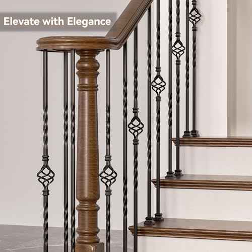Wrought Iron Hollow Balusters - Deck Spindles Stair Railing Indoor,Stair Double Twist Hollow Iron Baluster Stair spindles, for Staircase Interior(12 Pack Black)