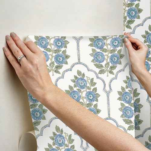NuWallpaper x Society Social Floral Bazaar Green and Blue Peel and Stick Wallpaper, SSS6316