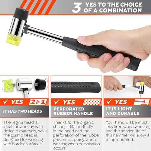 Small Double Faced Hammer for DIY and Crafters - 25mm Non Marring Rubber Mallet Hammer, Stainless Steel Ergonomic Handle, Durable and Long-Lasting, Good for Flooring, Tiling and Woodworking