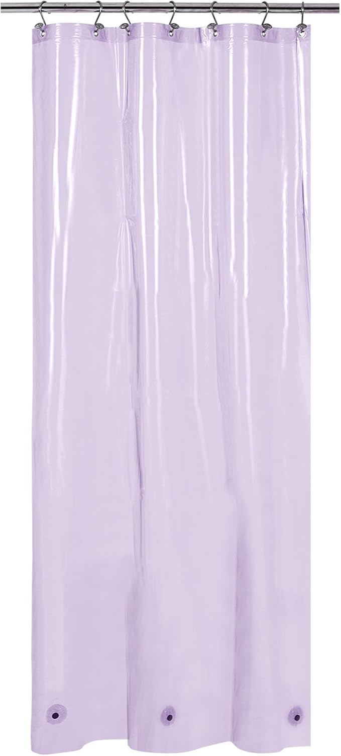 Barossa Design Clear Lavender Stall Shower Curtain Liner 36" W x 72" H - Waterproof Lightweight PEVA Plastic Shower Liner for Small Bathroom, 3 Bottom Magnets & Metal Grommets - Clear Lavender