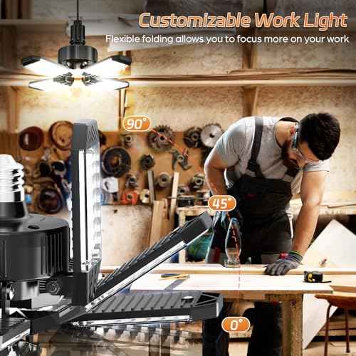 LED Garage Lights 6 Pack - 120W Garage Lights Ceiling LED 12000LM with 4+1 Adjustable Panels, Shop Lighting 6500K Screw in E26 E27 Socket, for Workshop Shop Barn Basement Bay