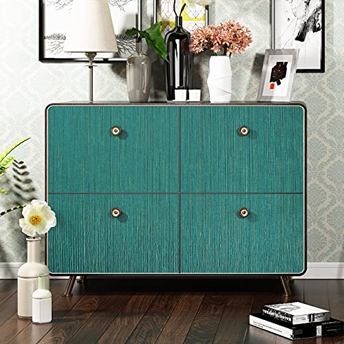 FunStick Teal Green Grasscloth Wallpaper Peel and Stick Textured Fabric Linen Wallpaper Self Adhesive Faux Grasscloth Contact Paper for Room Walls Cabinets Furniture Drawers Desk Removable 15.8"x78.8"