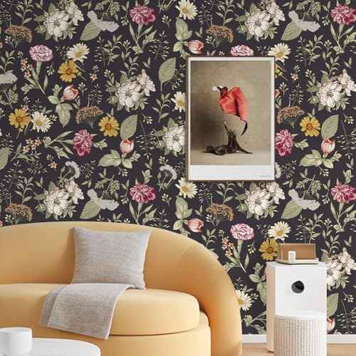 Flower Wallpaper,17.71" x 118.1"Thicken Peel and Stick Wallpaper Leaf Wall Paper Self-Adhesive Contact Paper for Living Room Bedroom Washroom Cabinet Wall