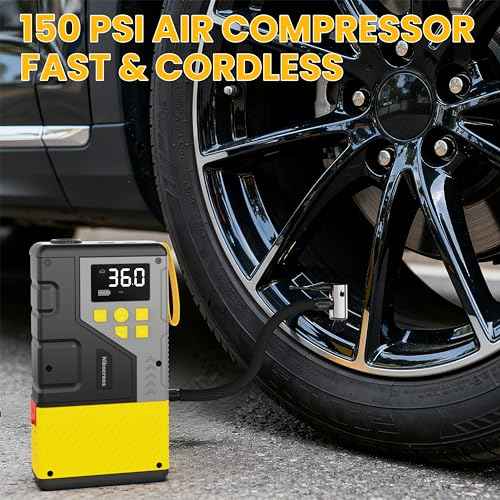 Portable Car Jump Starter with Air Compressor for Emergencies,3000A Peak and 150 PSI Max,for 12L Gas & 10L Diesel Engines,LCD Display,LED Light,Power Bank