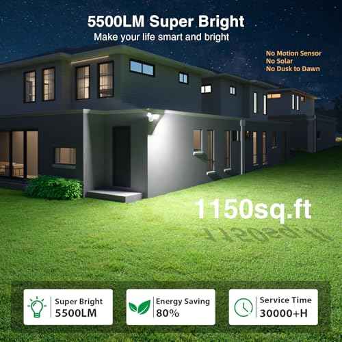Onforu 55W Smart LED Flood Lights Outdoor, 5500LM, Tunable 2700K-6500K, APP Control, WiFi Alexa Security Lights with Timer & Adjustable 3 Head, IP65 Waterproof for House, Yard, Porch, Garage, Backyard