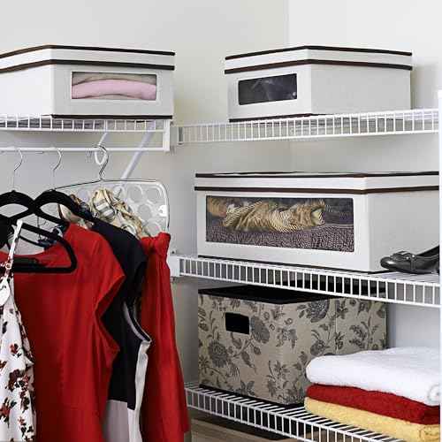 Household Essentials 510-3 Vision Storage Boxes with Lids | 3 Piece Set | Natural Canvas with Brown Trim