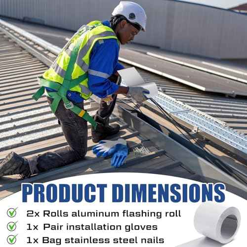 Tandefio 2 Rolls Aluminum Flashing Roll 4 Inch X 25 ft, 0.5 mm Thickness Roof Flashing Metal Flashing Aluminum Sheet Metal Roll with Cut Proof Gloves and Stainless Steel Nail for Roofing Stain
