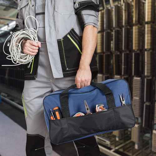 4 Pack 18 Inch & 14 Inch Waterproof Tool Bag with Zipper and Outside Pockets Wide Mouth Tool Tote Bag for Electrician Organizer Instrument, Electrician Carpenter Mechanic